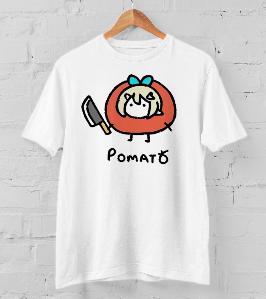 Pomato Tuna Character With Knife And Blue Bow T-Shirt