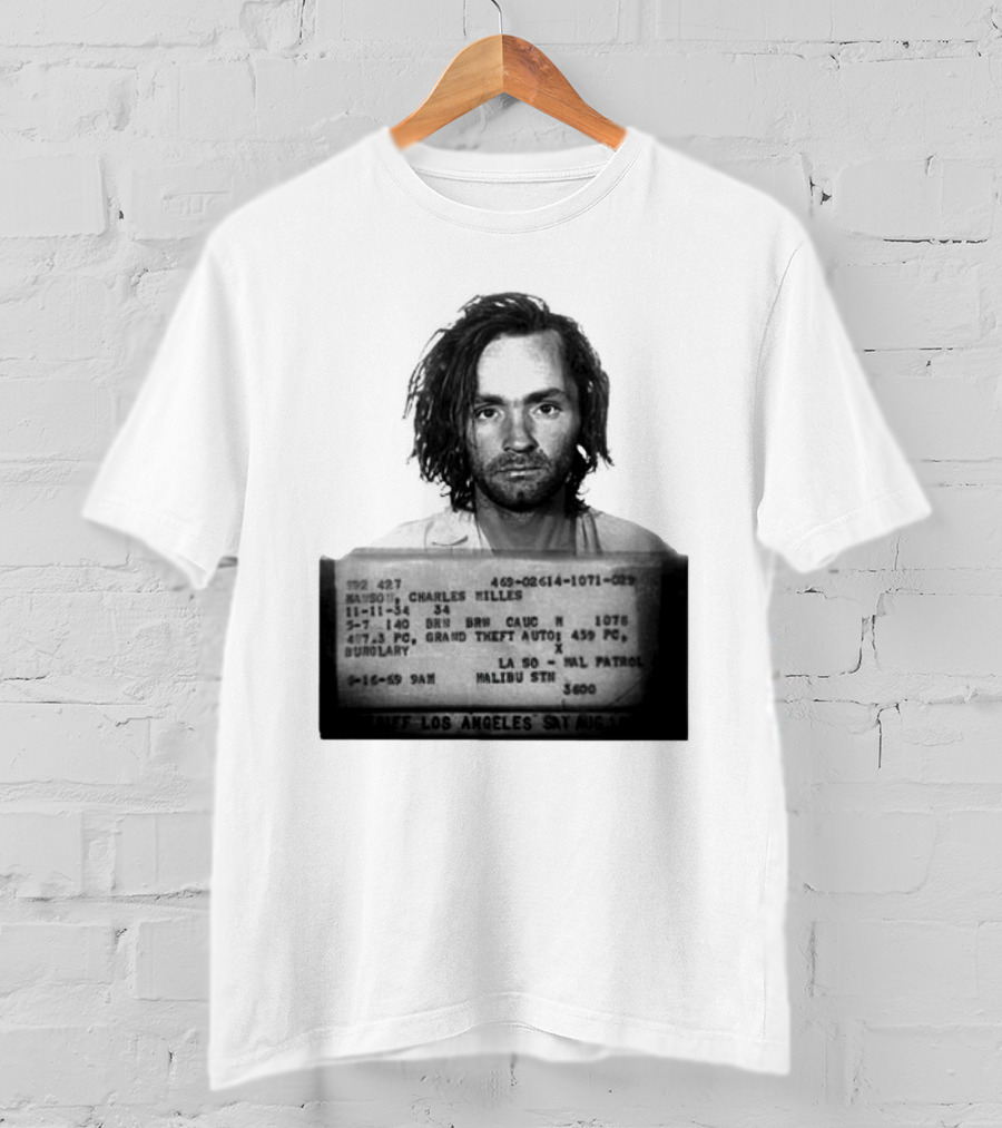 Charles Manson Mugshot Los Angeles Police Department Booking 1969 T-Shirt