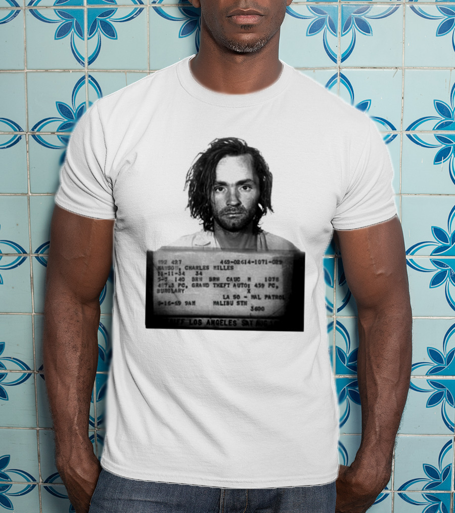 Charles Manson Mugshot Los Angeles Police Department Booking 1969 T-Shirt