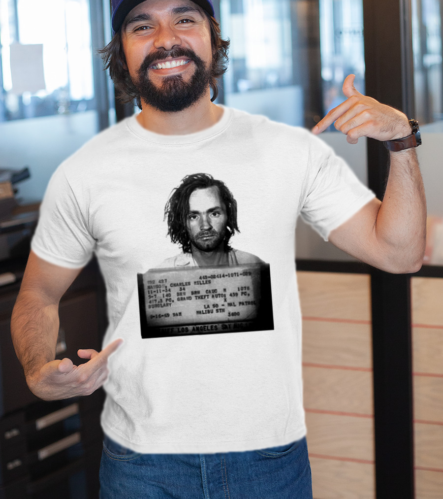 Charles Manson Mugshot Los Angeles Police Department Booking 1969 T-Shirt