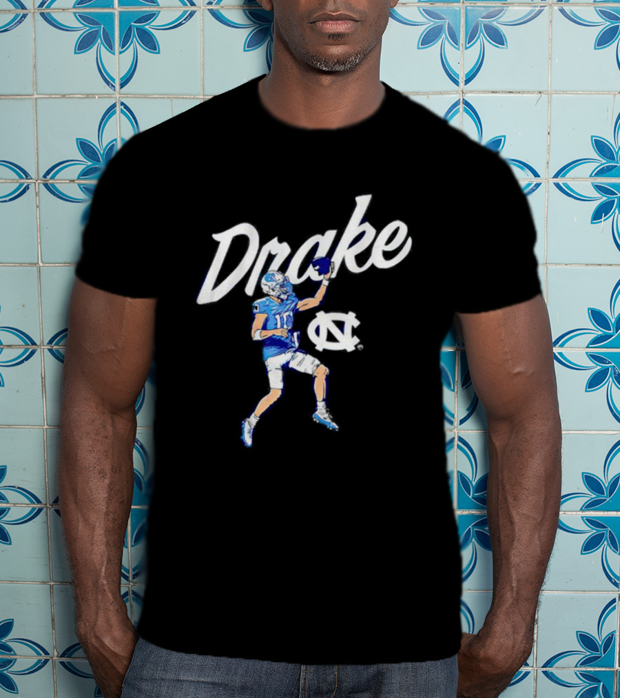 Drake Maye UNC Finger Roll Football Action T-Shirt