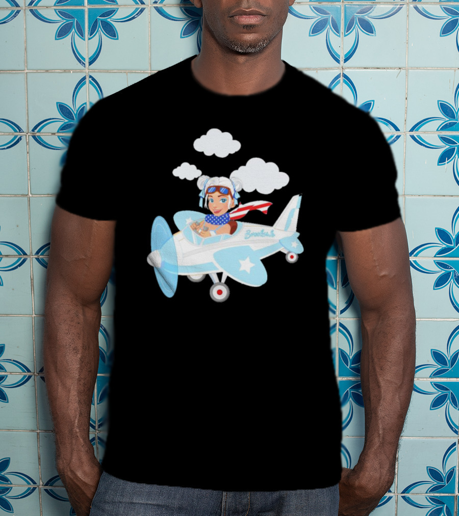 Flying In The USA Xia Brookside Pilot Airplane Cartoon Clouds T-Shirt