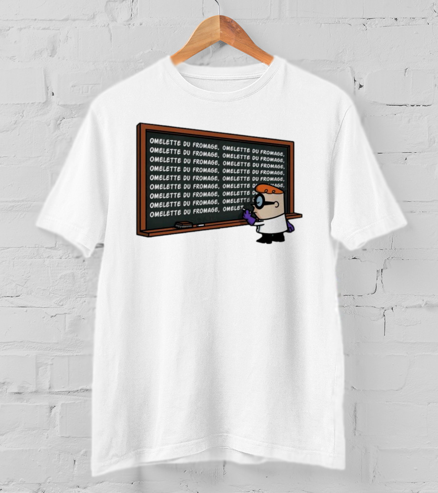 Omelette Du Fromage Chalkboard Cartoon Character Writing T-Shirt