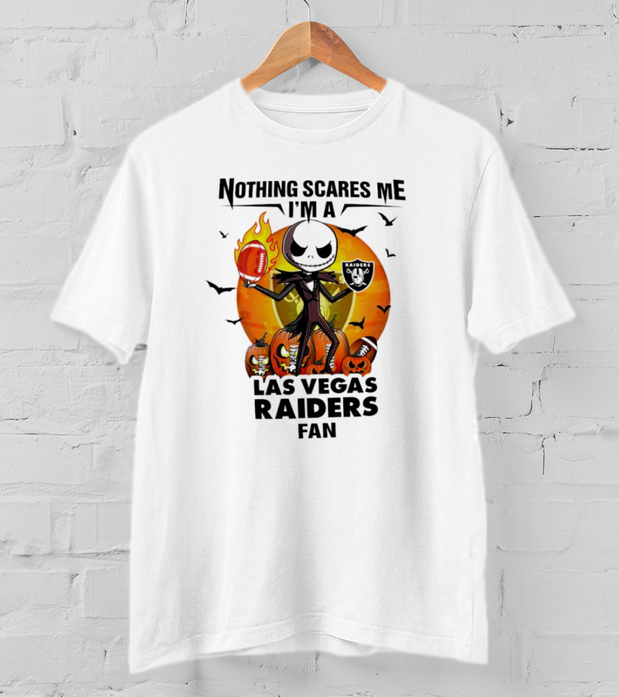 Nothing Scares Me I'm A Las Vegas Raiders Fan Halloween Jack Skellington Pumpkins T-Shirt