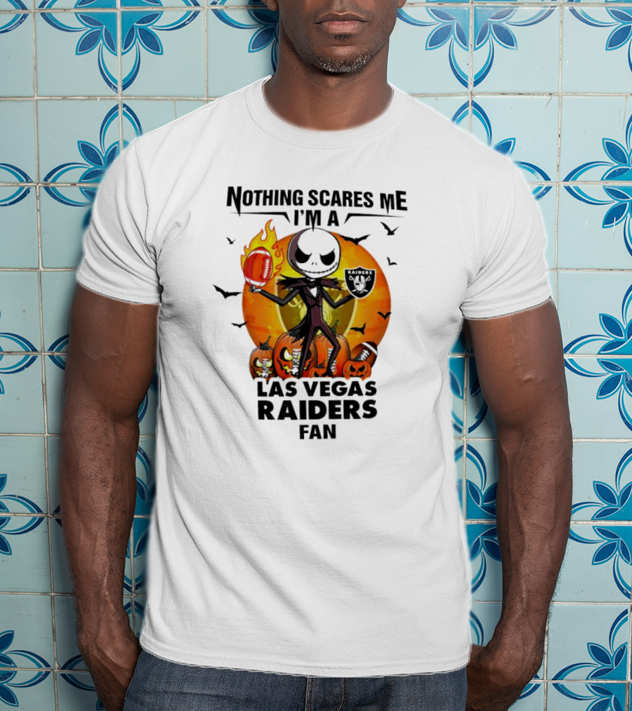 Nothing Scares Me I'm A Las Vegas Raiders Fan Halloween Jack Skellington Pumpkins T-Shirt