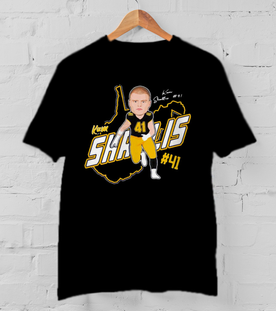 Kam Shallis #41 Caricature With West Virginia Map Background T-Shirt