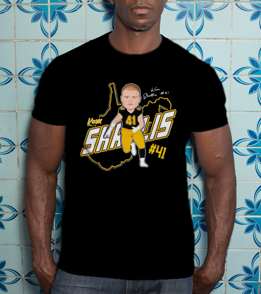Kam Shallis #41 Caricature With West Virginia Map Background T-Shirt