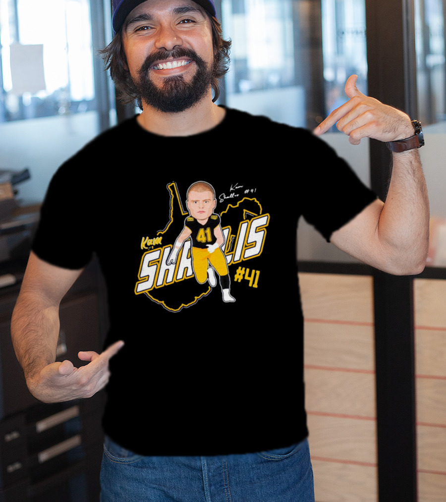 Kam Shallis #41 Caricature With West Virginia Map Background T-Shirt