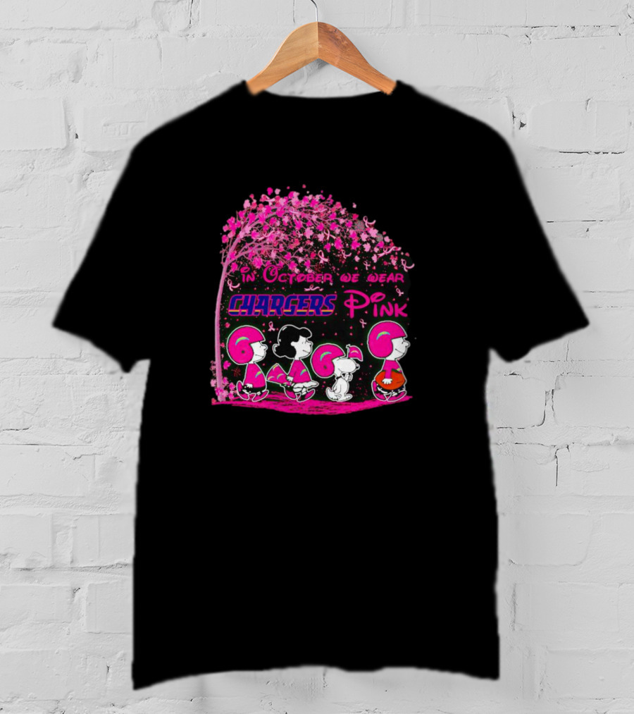 In October We Wear Chargers Pink Peanuts Characters T-Shirt