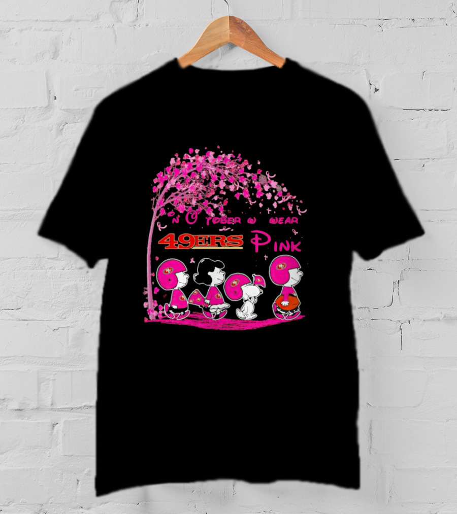 San Francisco 49ers Pink October Peanuts Characters Breast Cancer Awareness T-Shirt