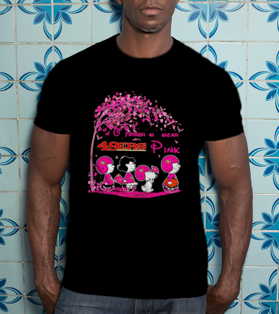 San Francisco 49ers Pink October Peanuts Characters Breast Cancer Awareness T-Shirt