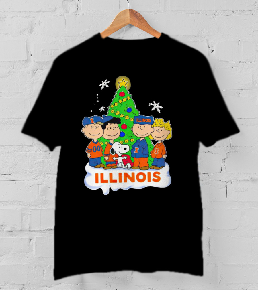 Peanuts Illinois Christmas Tree Celebrating Illinois Fighting Illini With Snoopy And Friends T-Shirt