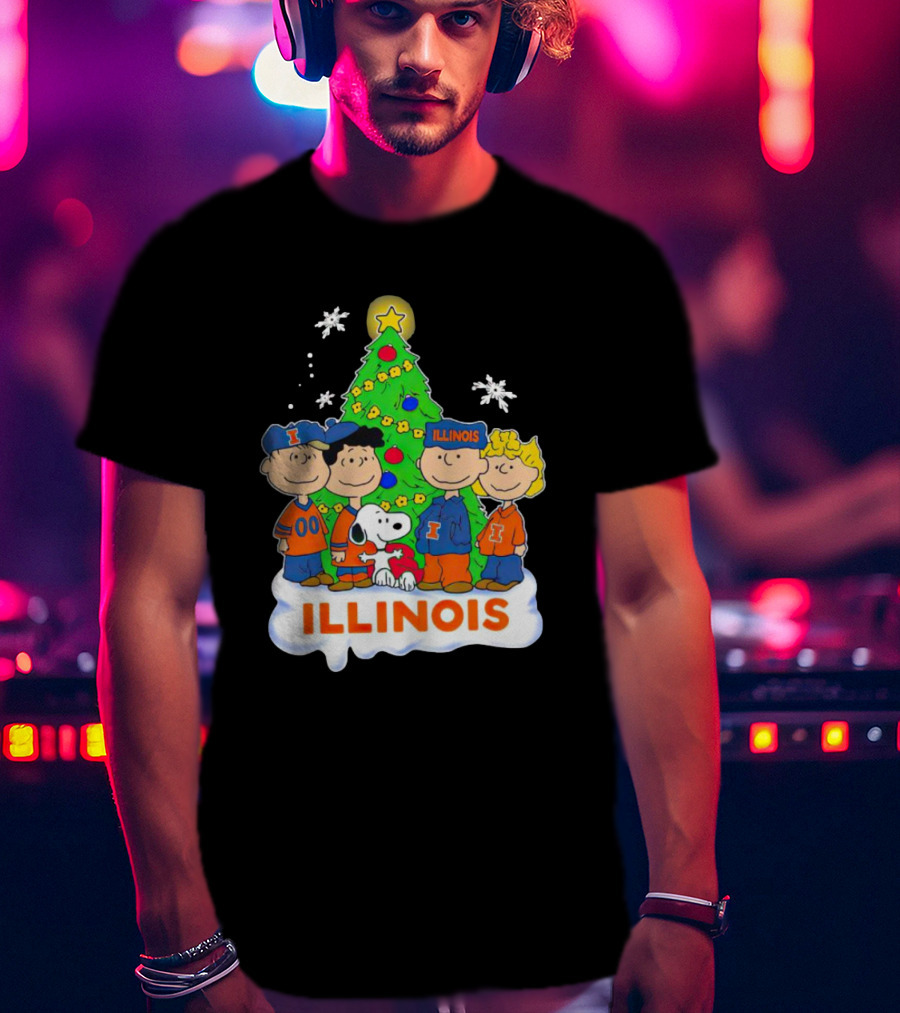 Peanuts Illinois Christmas Tree Celebrating Illinois Fighting Illini With Snoopy And Friends T-Shirt