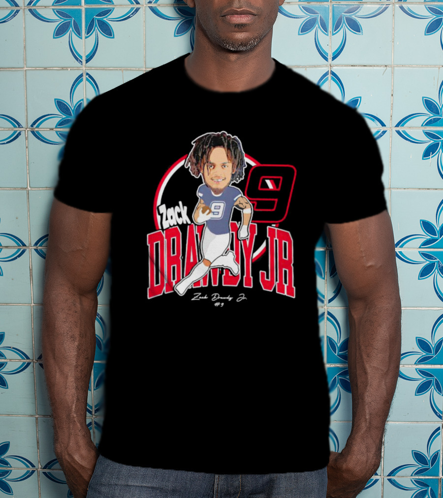Zack Drawdy Jr Running Caricature #9 Signature Football T-Shirt