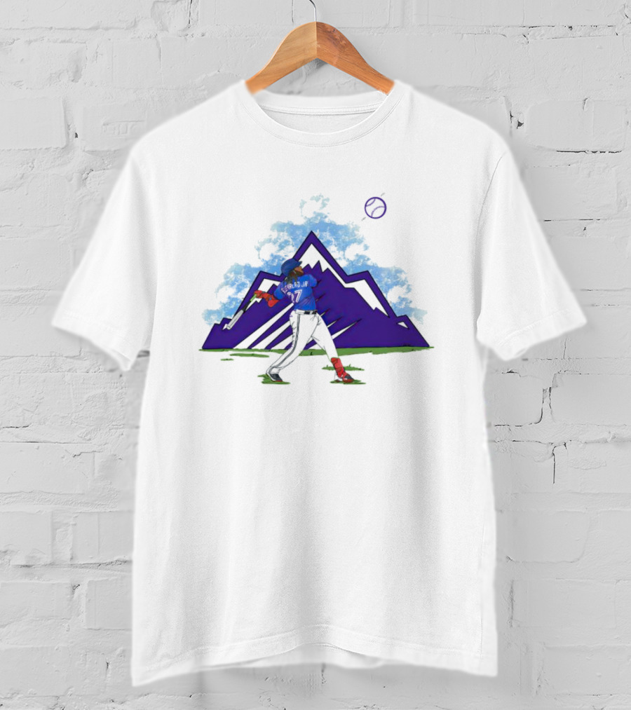 Blue Jays Vladimir Guerrero Jr. Mountain Swing Baseball Clouds T-Shirt