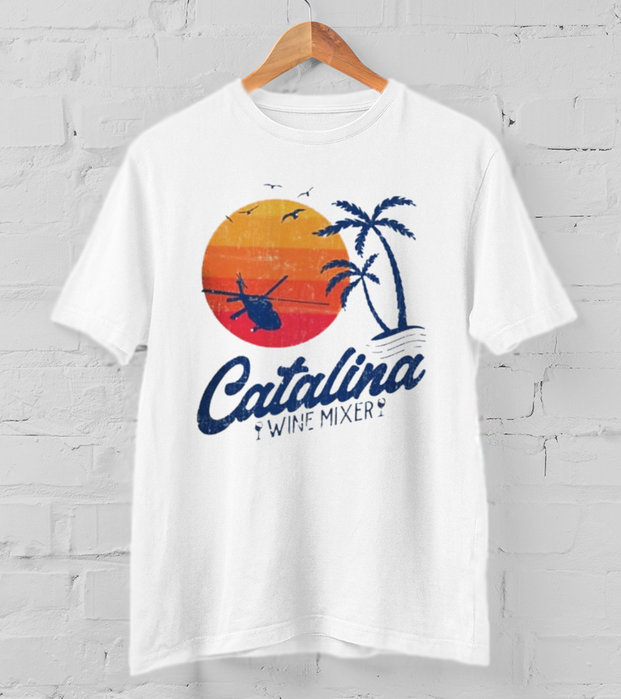 Catalina Wine Mixer Helicopter Sunset Palm Trees T-Shirt