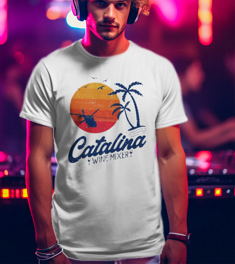 Catalina Wine Mixer Helicopter Sunset Palm Trees T-Shirt