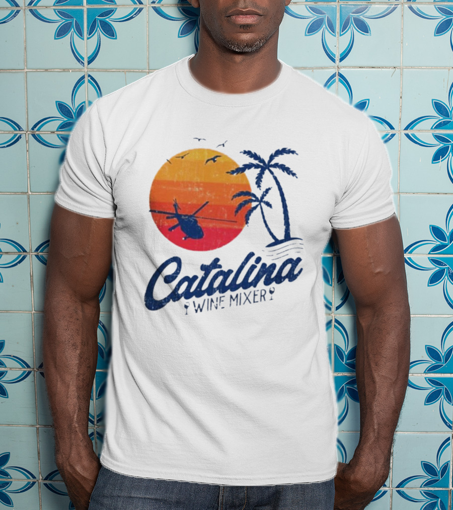 Catalina Wine Mixer Helicopter Sunset Palm Trees T-Shirt