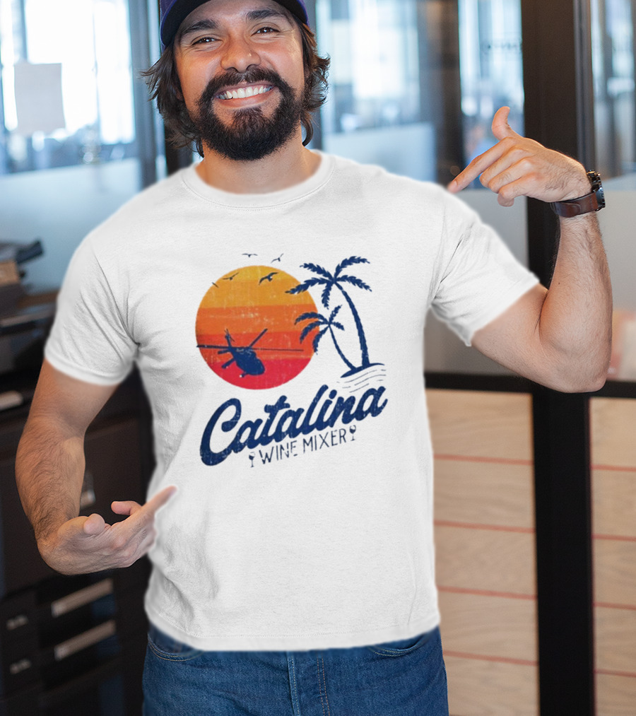 Catalina Wine Mixer Helicopter Sunset Palm Trees T-Shirt