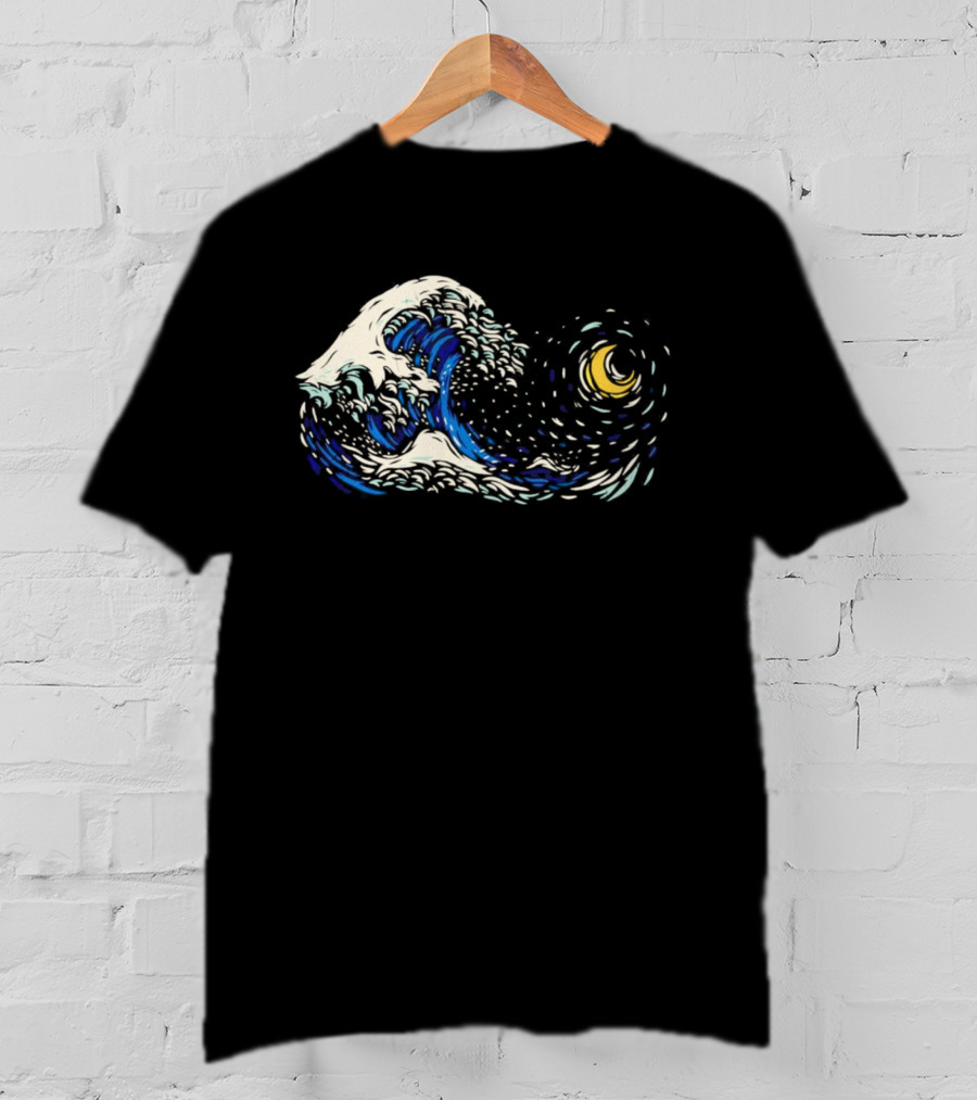 Starry Night Meets Great Wave Fusion T-Shirt