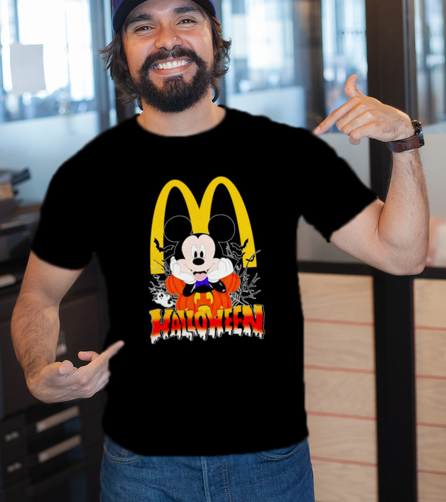 Mickey Mouse Halloween Pumpkin McDonald's Logo With Bats T-Shirt