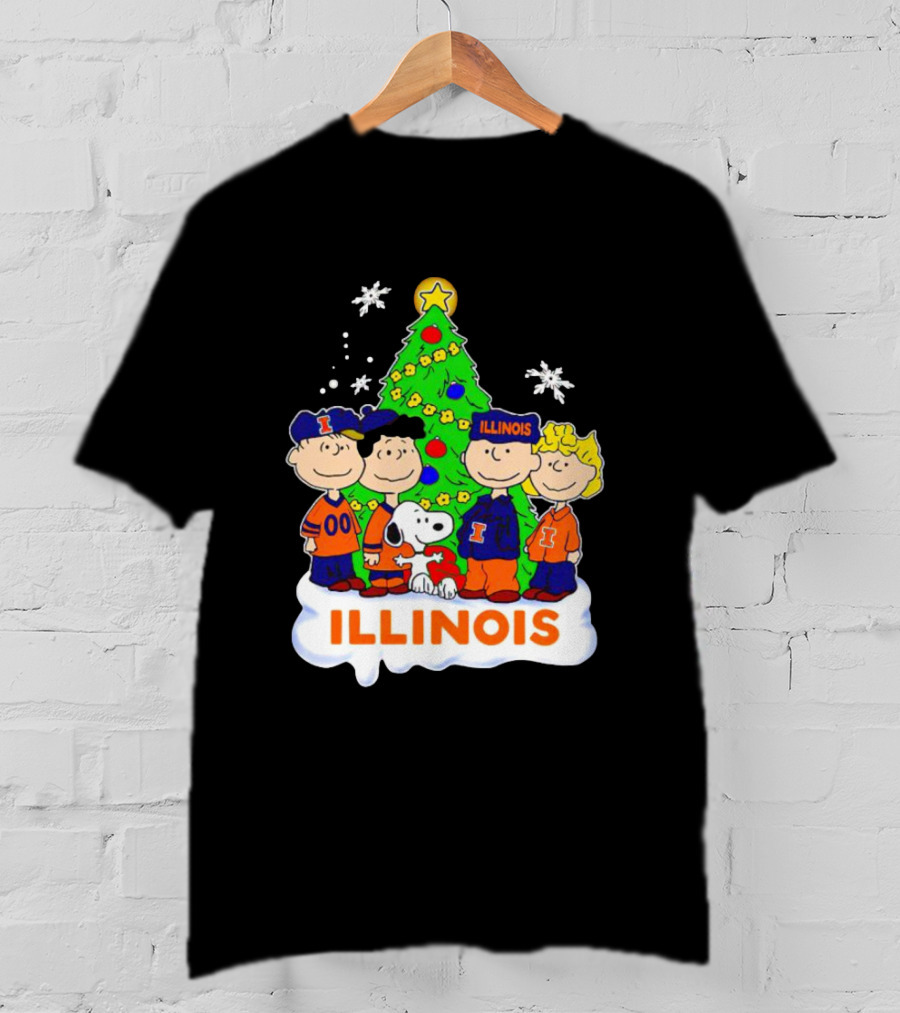 Peanuts Characters Illinois Christmas Tree With Snoopy And Festive Decorations T-Shirt