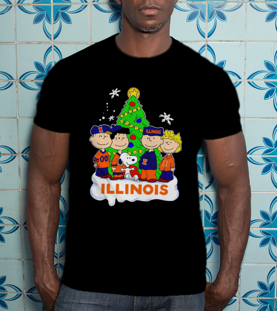 Peanuts Characters Illinois Christmas Tree With Snoopy And Festive Decorations T-Shirt