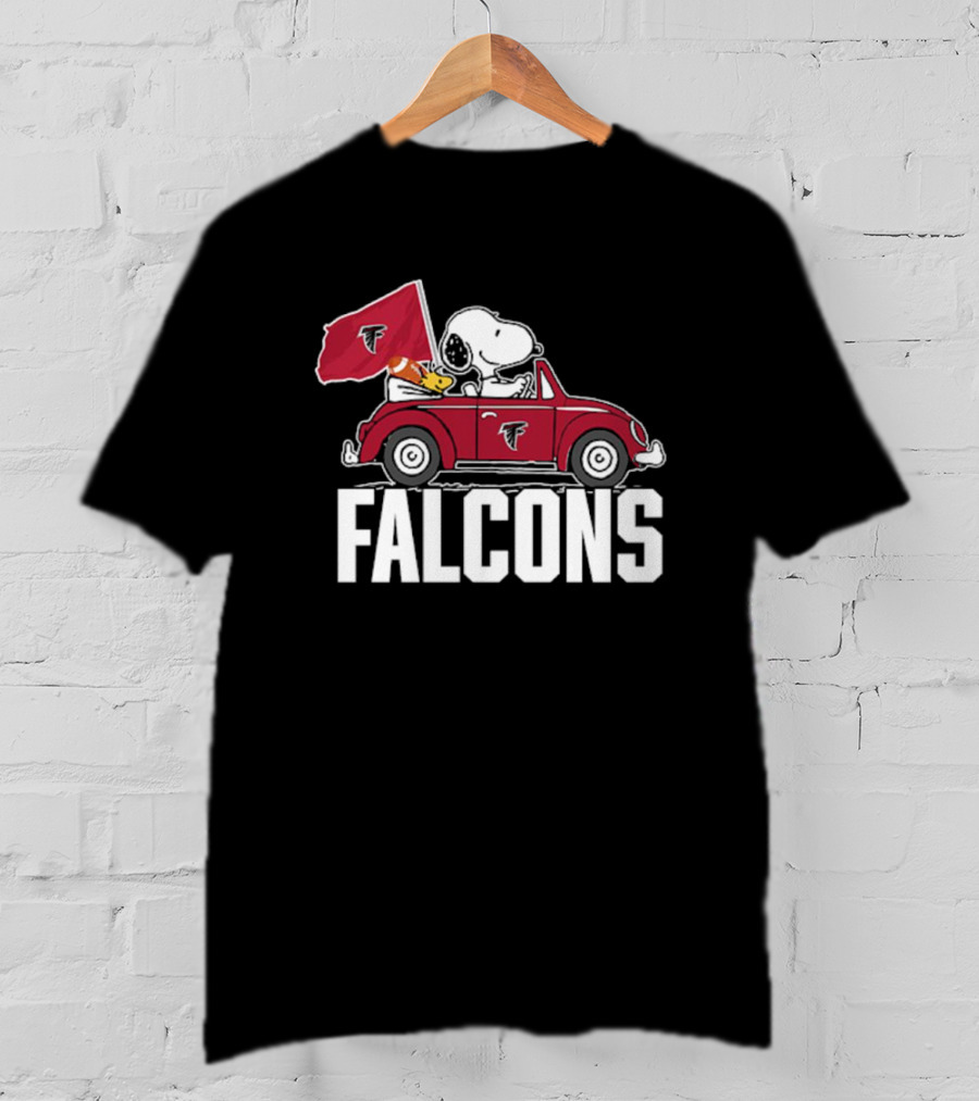 Snoopy Woodstock Driving Car With Atlanta Falcons Flag T-Shirt