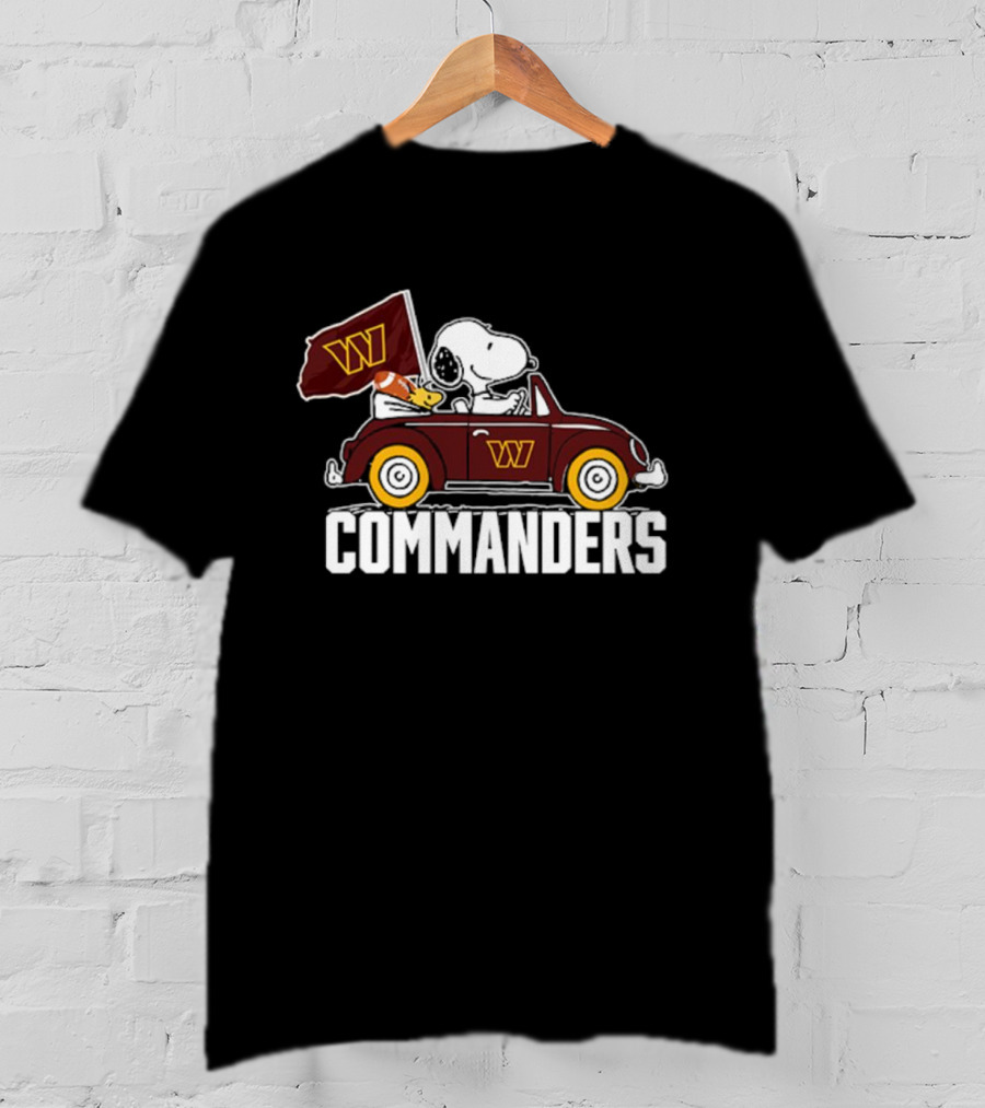 Snoopy And Woodstock Driving Car With Washington Commanders Flag T-Shirt