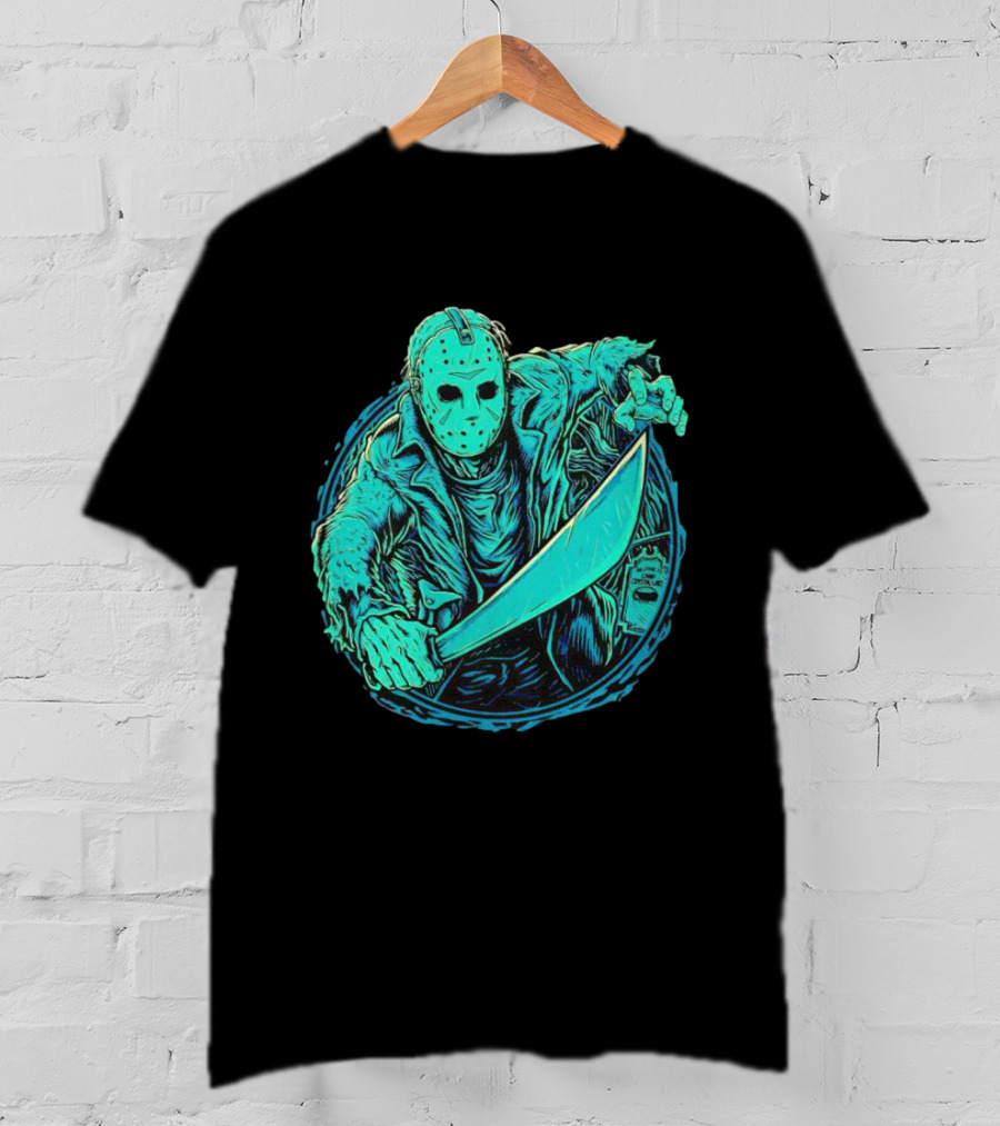 The Crystal Lake Slasher Jason Voorhees Mask And Machete T-Shirt
