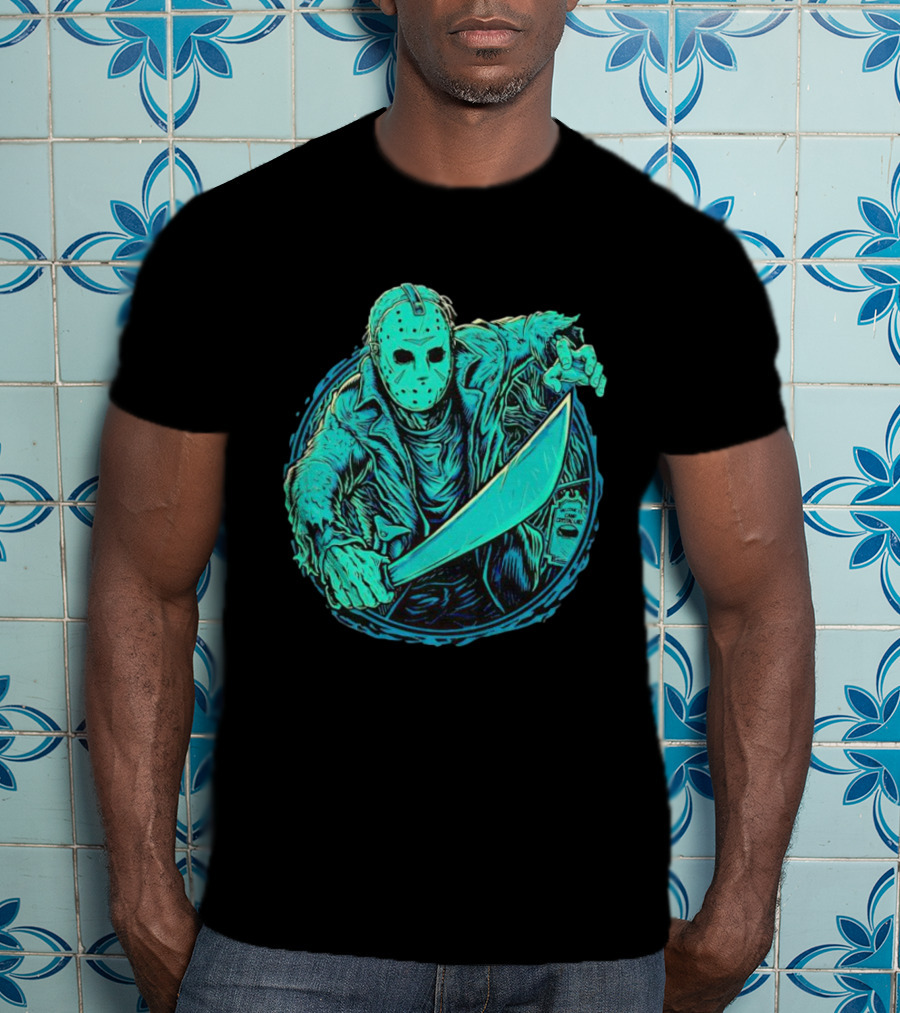 The Crystal Lake Slasher Jason Voorhees Mask And Machete T-Shirt