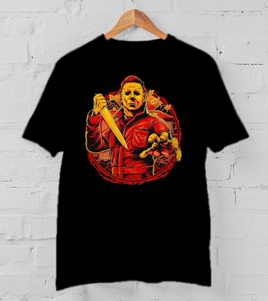 Haddonfield Horror Michael Myers With Knife Halloween Scene T-Shirt