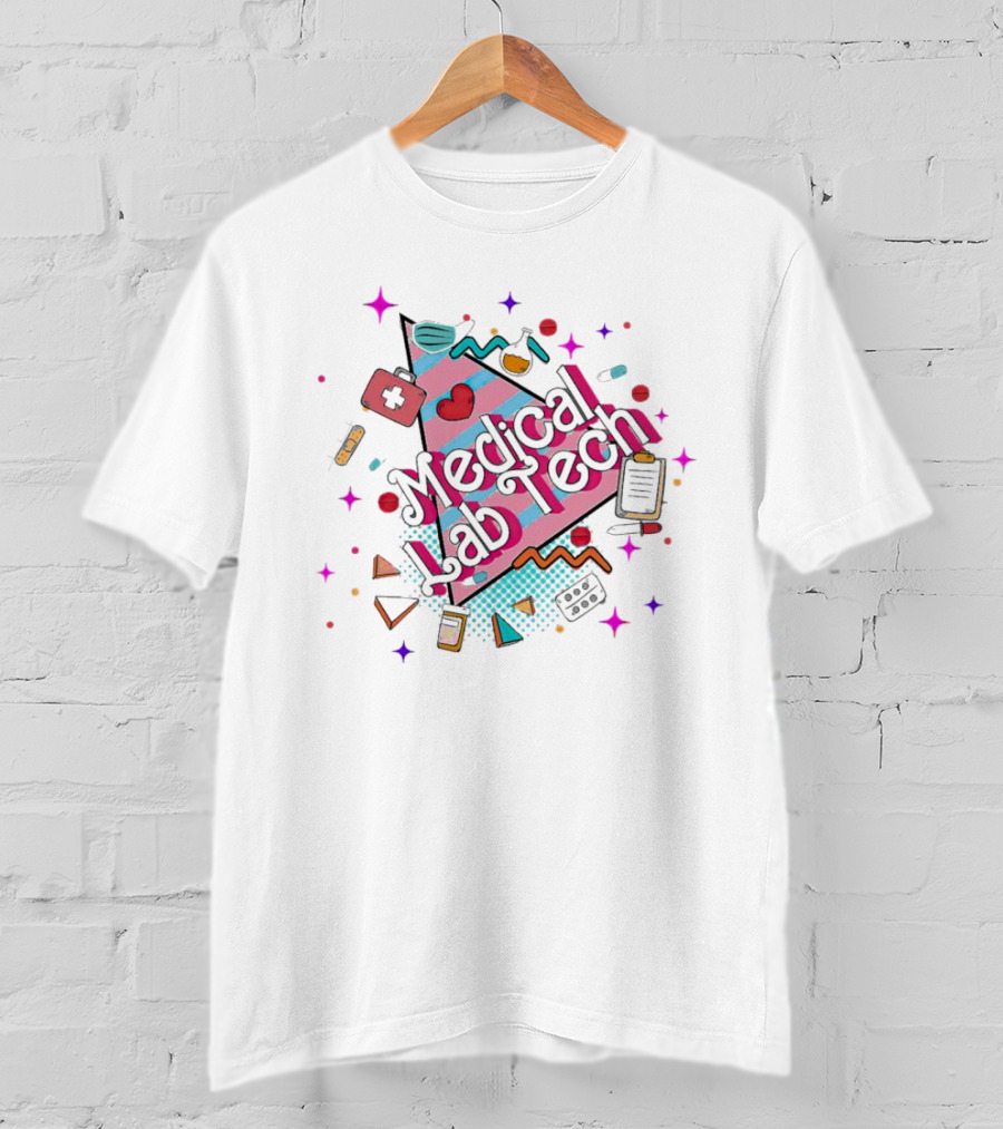 Medical Lab Tech Barbie Theme With Heart And Lab Equipment Icons T-Shirt