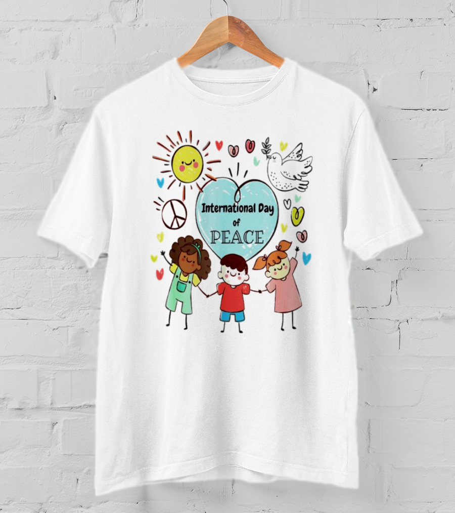 International Day Of Peace Children Hearts Dove Sun T-Shirt