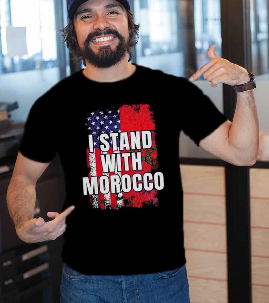 I Stand With Morocco American Flag Moroccan Flag T-Shirt