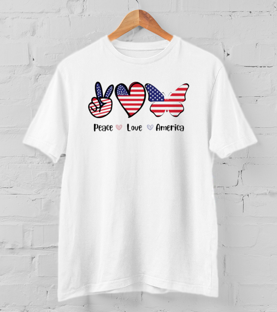 Peace Love America Flag Butterfly T-Shirt