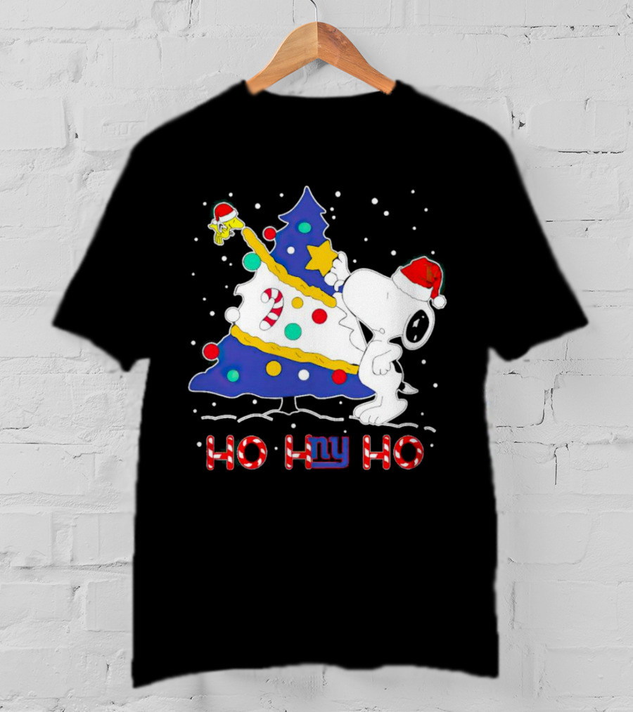 Snoopy Woodstock Christmas Tree Ho Ho Ho New York Giants T-Shirt