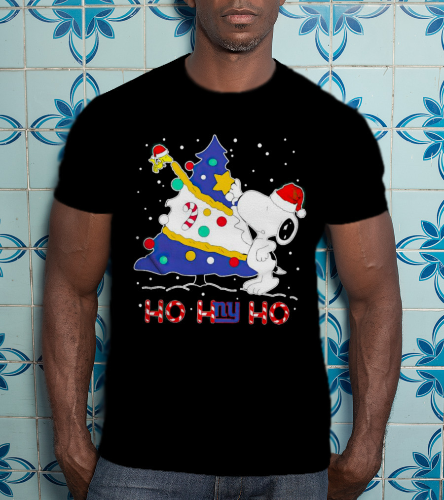 Snoopy Woodstock Christmas Tree Ho Ho Ho New York Giants T-Shirt