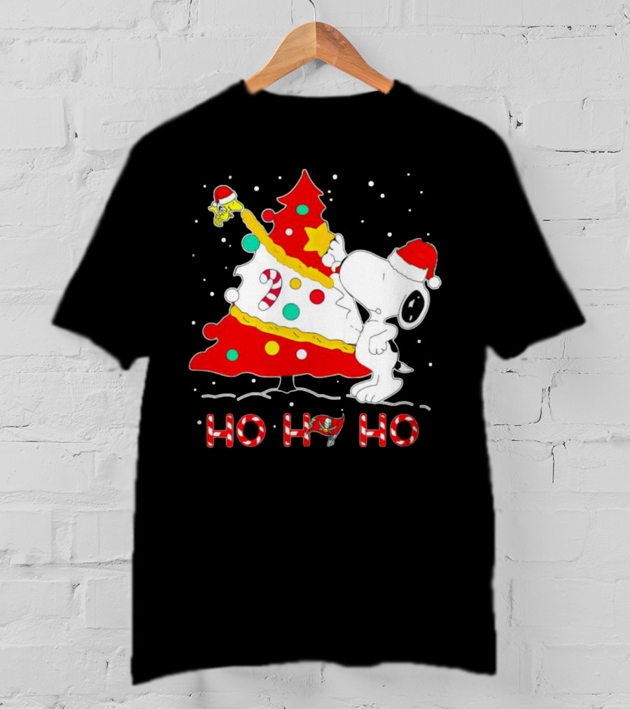 Snoopy And Woodstock Ho Ho Ho Christmas Tampa Bay Buccaneers T-Shirt