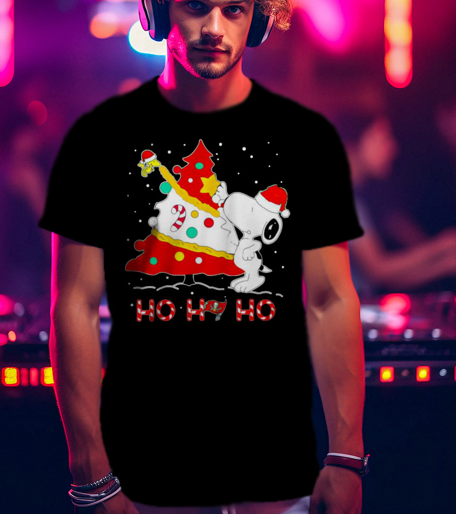 Snoopy And Woodstock Ho Ho Ho Christmas Tampa Bay Buccaneers T-Shirt