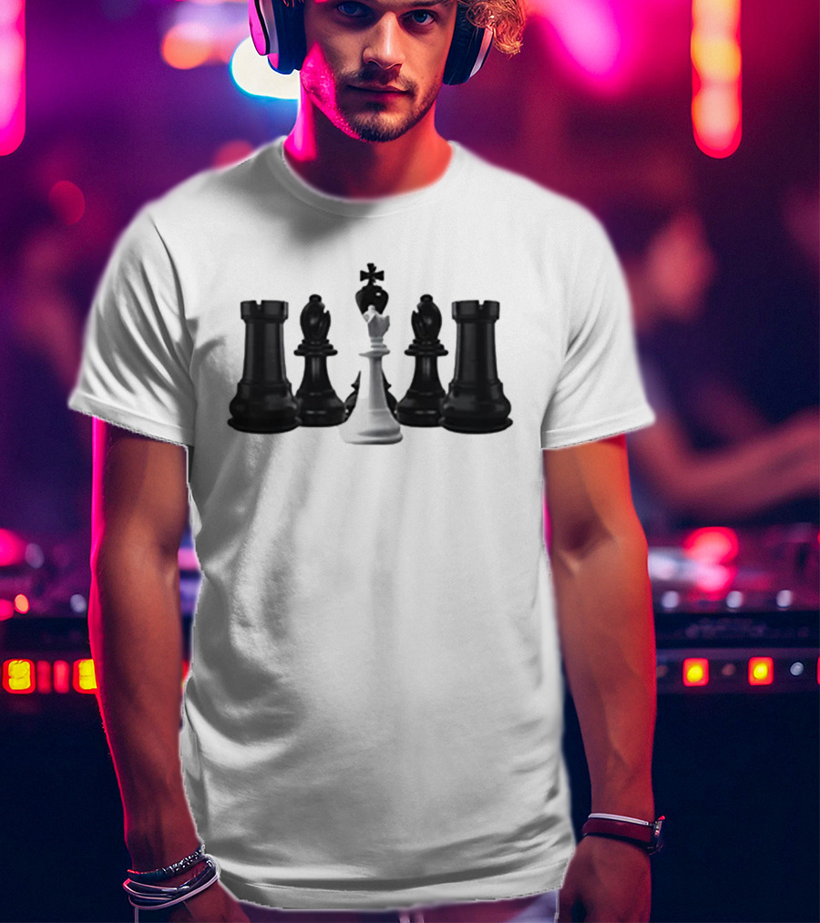 The Chess Grandmaster White King Surrounded By Black Rooks And Bishops T-Shirt