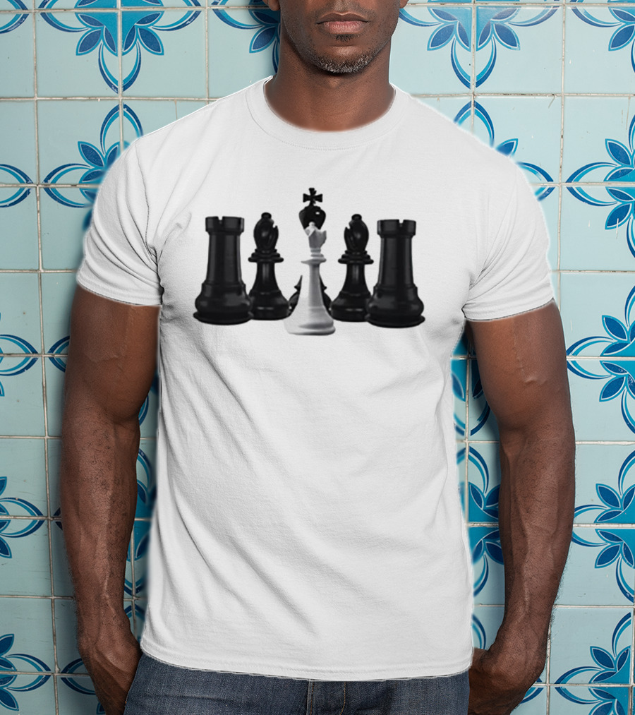 The Chess Grandmaster White King Surrounded By Black Rooks And Bishops T-Shirt