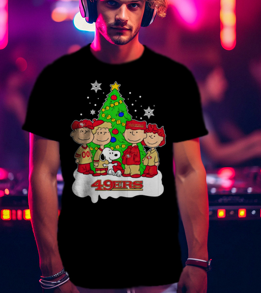Peanuts Characters Christmas San Francisco 49ers Tree Snoopy Charlie Brown T-Shirt