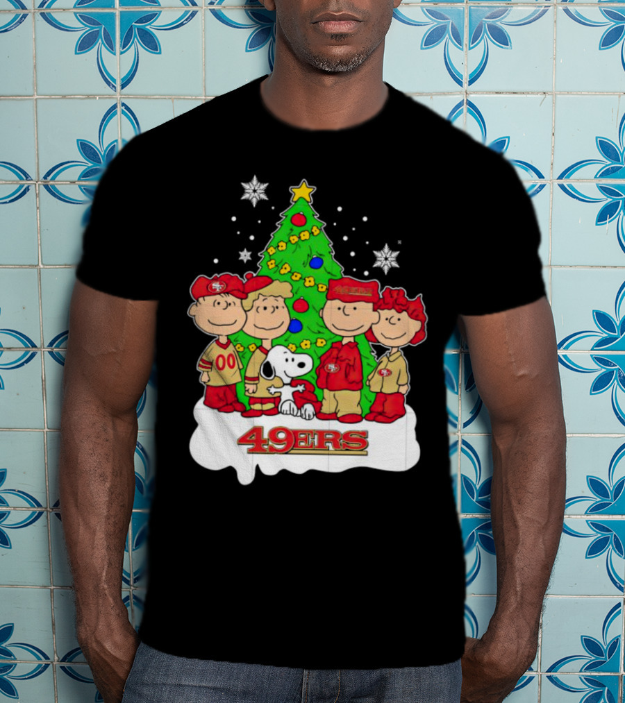 Peanuts Characters Christmas San Francisco 49ers Tree Snoopy Charlie Brown T-Shirt