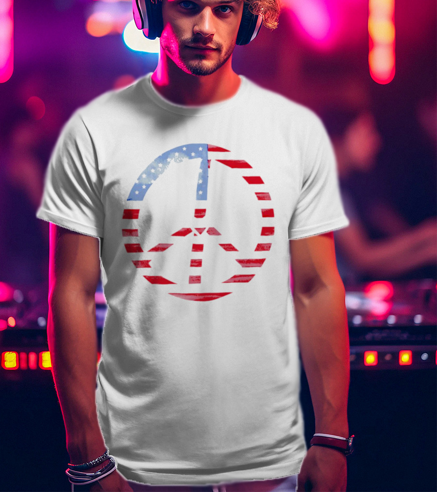 USA Flag Peace Symbol T-Shirt
