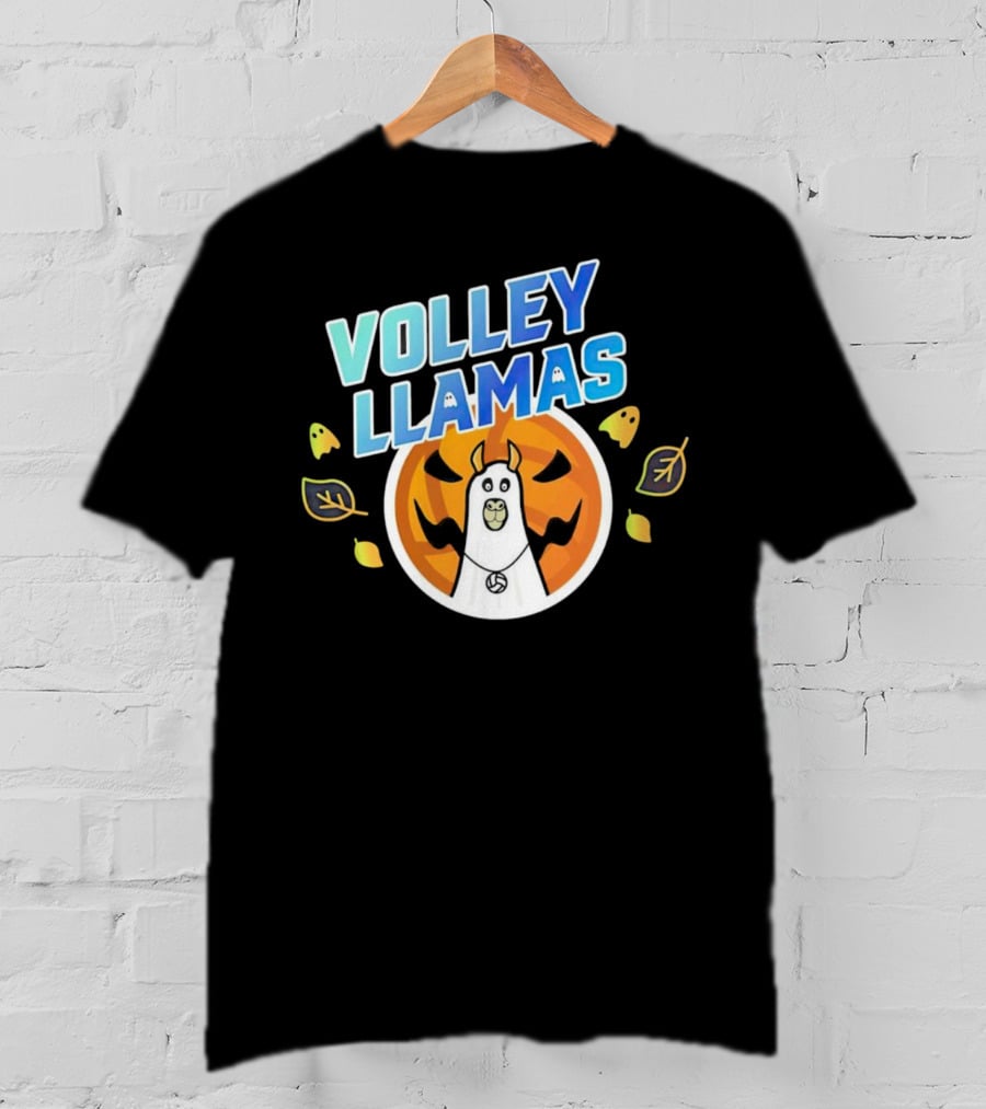 VOLLEY LLAMAS Halloween Pumpkin Leaves Ghosts Volleyball T-Shirt