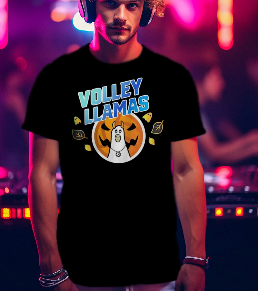 VOLLEY LLAMAS Halloween Pumpkin Leaves Ghosts Volleyball T-Shirt