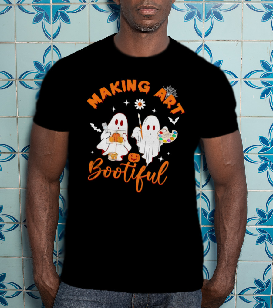 Making Art Bootiful Halloween Ghosts With Pumpkins And Paint Palette T-Shirt