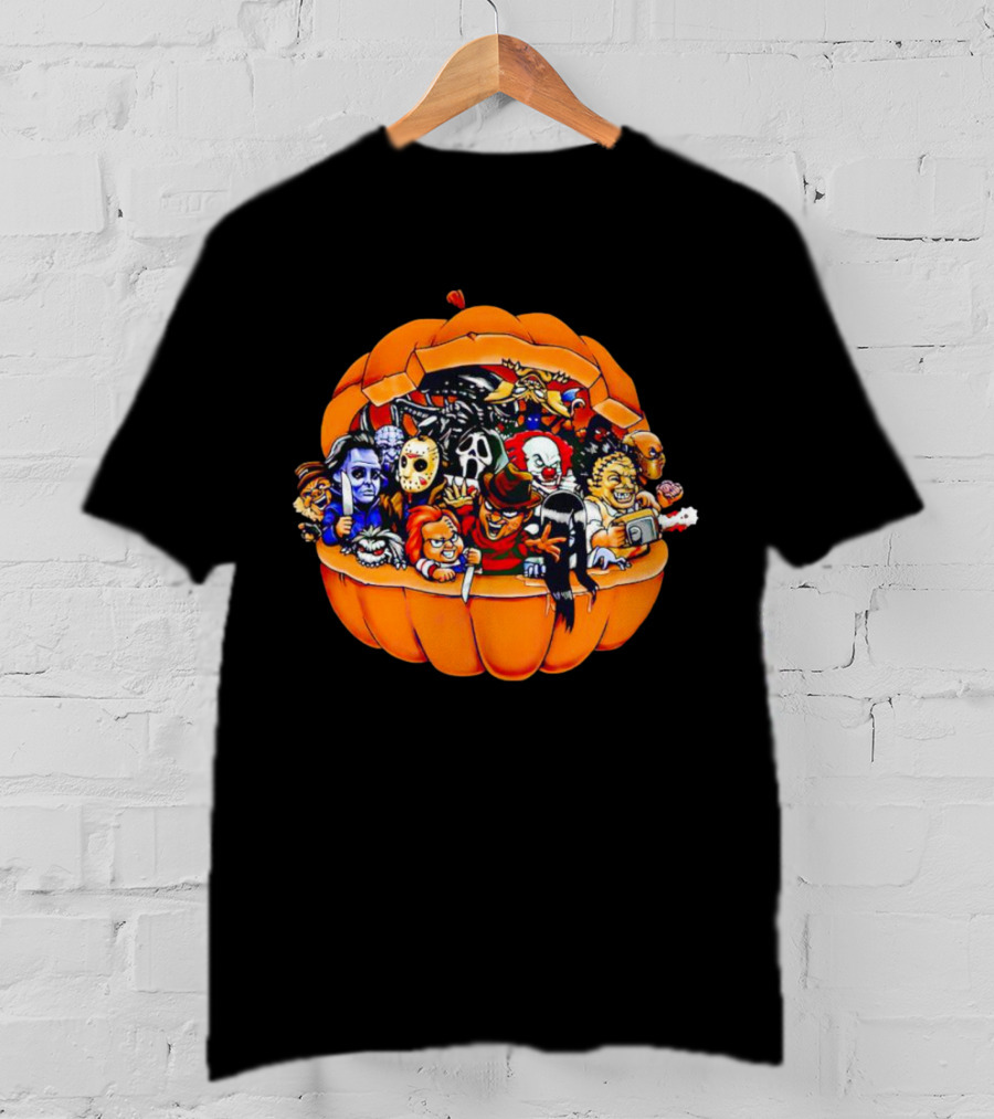 Horror Movie Characters Inside Pumpkin Halloween Icons T-Shirt