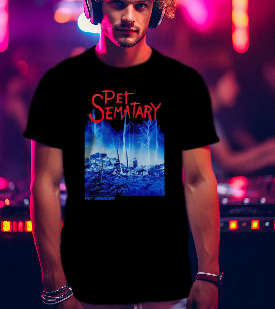 Pet Sematary Haunted Burial Ground Blue Forest Scene With Gravemarkers T-Shirt